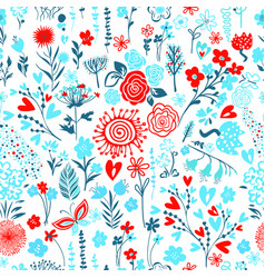 Seamless Background Of Small Red And Blue Flowers