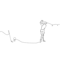 Golf Player With Club And Ball Set One Line Art