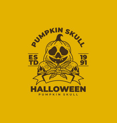 Vintage Of Halloween Pumpkin And Skull