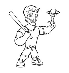 Cheerful Man Playing Baseball For Coloring Book