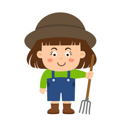 Farmer Girl Holding Fork Ready To Work