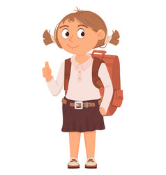 School Girl With Backpack Smiling Cartoon Kid