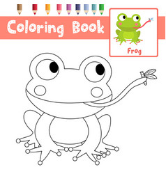 Coloring Page Frog Eating Fly Animal Cartoon