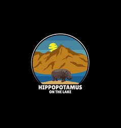 Hippopotamus On The Lake T Shirt Design Landscape