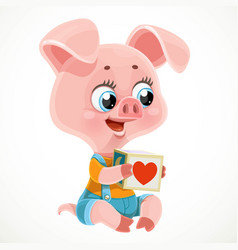 Cute Cartoon Pig Holding A Toy Cube In Hooves