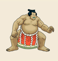 Sumo Japanese Fighter In Hand Drawn Vintage