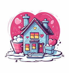 A Cute House In The Shape Of Heart And Bucket