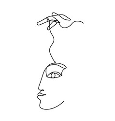 Woman Silhouette Face With Hand As Line Drawing