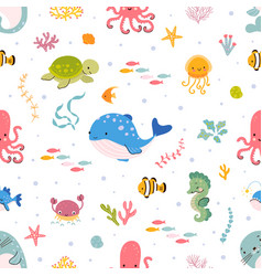 Sea Life Seamless Pattern Coloring Cute