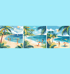 Sunny Coast Cartoon Scenes Palms Sand