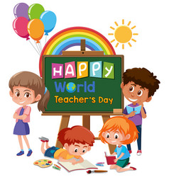 Happy teachers day banner with set stationary Vector Image