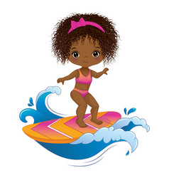 Cartoon African American Girl Surfing