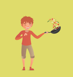 Child Tossing Vegetables In A Wok Flipping Food