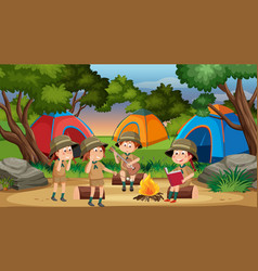 Children Camping Out Forest Scene