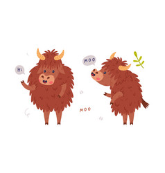 Cute Yak Character With Dense Fur And Horns Saying