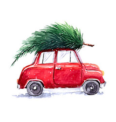 Red Car With Christmas Tree