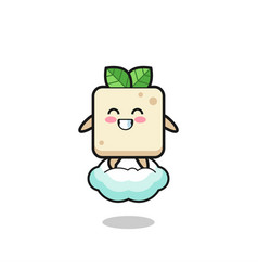 Cute Tofu Riding A Floating Cloud