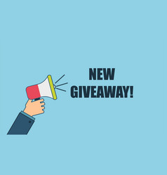 Male Hand Holding Megaphone With New Giveaway