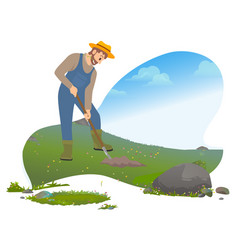 Man With Shovel Digging A Hole