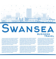 Outline Swansea Wales City Skyline With Blue