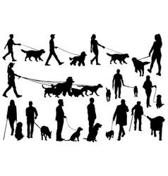 Men And Women Walking With Dog Silhouettes