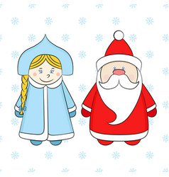 Russian Santa Claus And Snow Maiden On A White