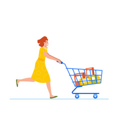 Running Woman Character Pushing Shopping Cart