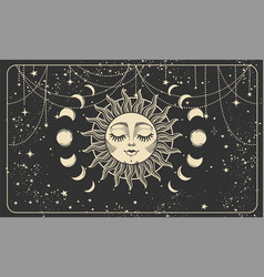 Aesthetic Boho Banner With Sun Face Moon Phases