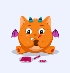 Cute Orange Monster Eating Chocolate Candy