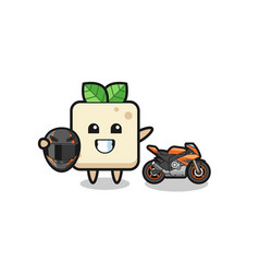 Cute Tofu Cartoon As A Motorcycle Racer