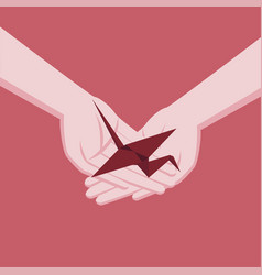 Origami Isometric Paper Red Crane Hands Gift