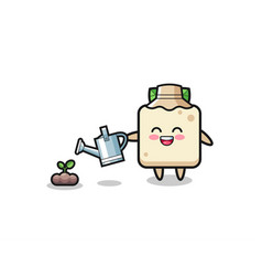 Cute Tofu Is Watering Plant Seeds