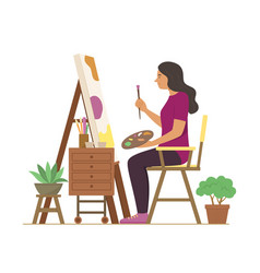 Artist Woman Painting Colors On Canvas