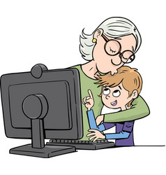 Grandmother And Grandson In Front Of A Computer