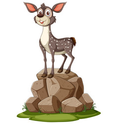 A Happy Cartoon Deer Standing Atop Pile Of Rocks