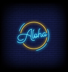 Neon Sign Aloha With Brick Wall Background