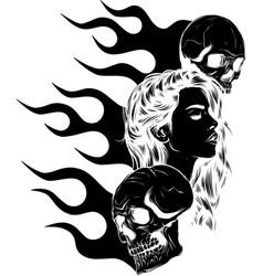 Black Silhouette Of Skulls With Woman Head