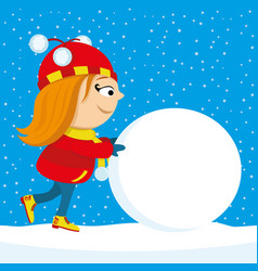 Girl Pushes A Big Snowball