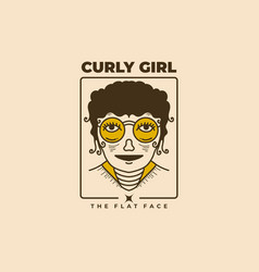 Vintage Art Of A Curly Girl Face Wearing Big