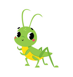 Cute Green Grasshopper Character Sitting