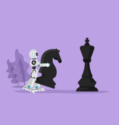 Cartoon Flat Style Drawing Robot Holding Knight