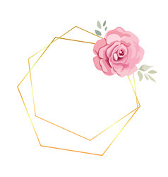 Gold Polygon Frame With Watercolor Pink Rose