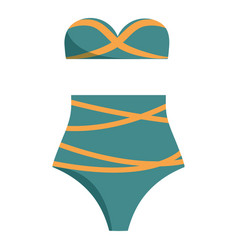 Retro Woman Swimwear In Blue And Yellow Colors