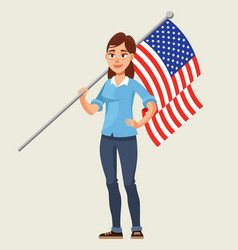 Woman Holding American Flag On His Shoulder