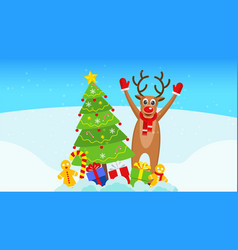 Cute Santa Claus Deer Gingerbread Man And Xmas