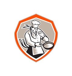Male chef using frying pan Royalty Free Vector Image