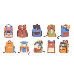 Colorful School Backpacks Kids Bags Isolated Set