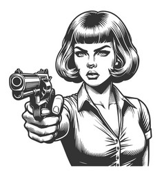 Retro Femme Fatale With Gun Sketch