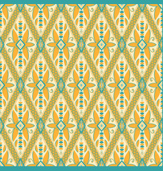 Yellow Green Teal Flower On Ivory Geometric