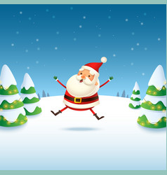 Cute And Happy Santa Claus - Winter Landscape Vect